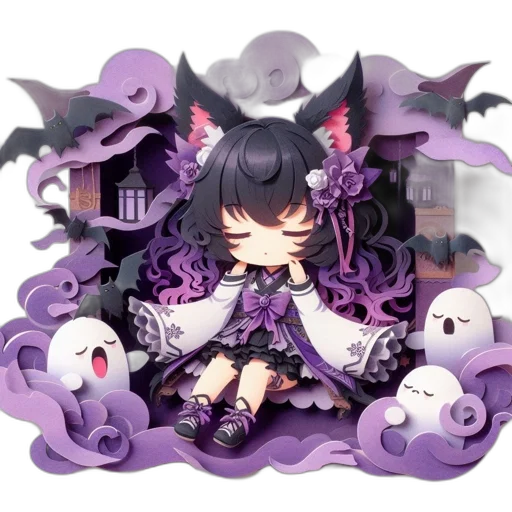 fantasy art, pixel art, concept art, 3d render, dark, monochrome, chibi-style, character transparent PNG cut-out