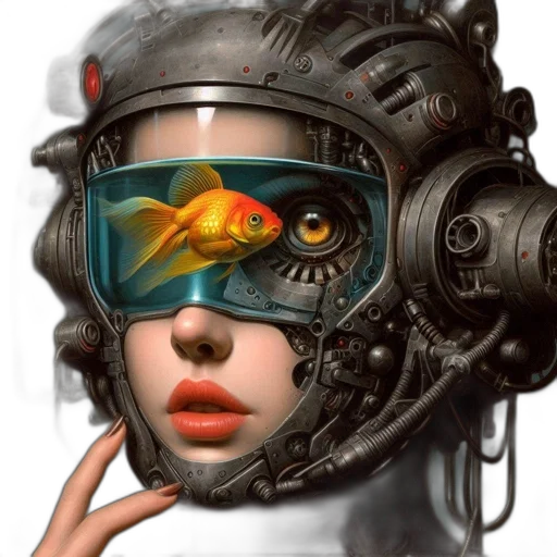 mask, robot, face, creature, cyberpunk, concept art, fantasy art, photorealistic transparent PNG cut-out