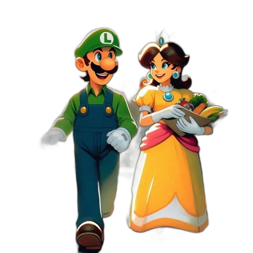 crown, dress, concept art, 3d render, pixel art, cartoon, green, luigi transparent PNG cut-out