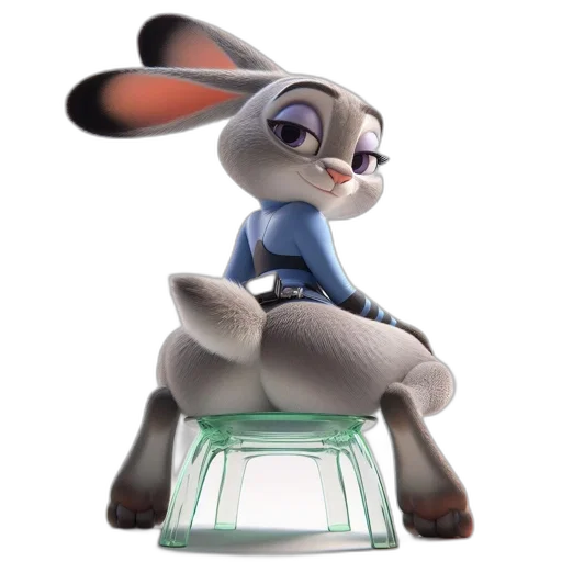 animal, 3d render, concept art, cartoon, animated, grey, rabbit, wearing transparent PNG cut-out