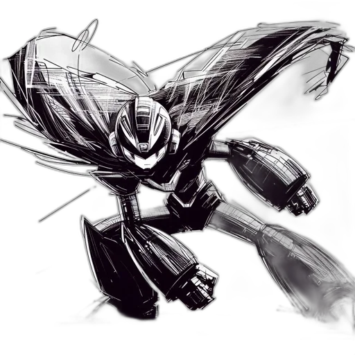 robot, weapon, mask, sword, concept art, comic book art, pencil sketch, fantasy art transparent PNG cut-out