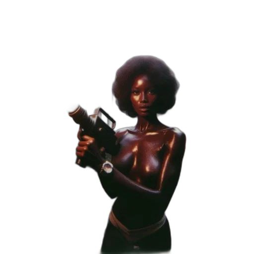 weapon, robot, staff, concept art, pixel art, comic book art, woman, afro transparent PNG cut-out