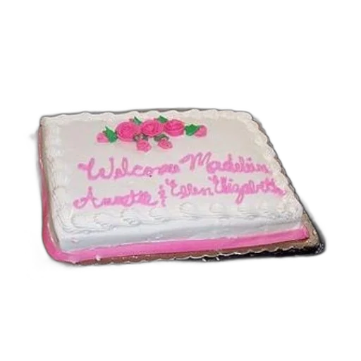 food, white, sheet, cake, pink, roses, words, welcome transparent PNG cut-out