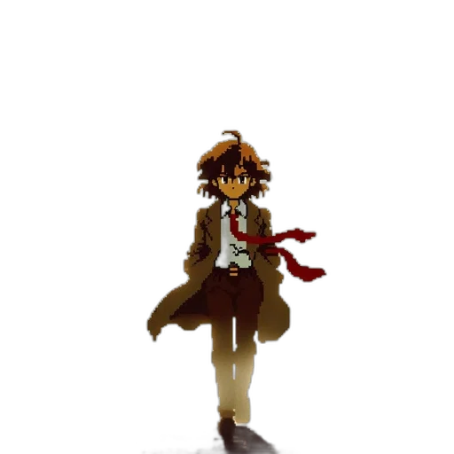 staff, jacket, weapon, creature, pixel art, concept art, 3d render, anime transparent PNG cut-out