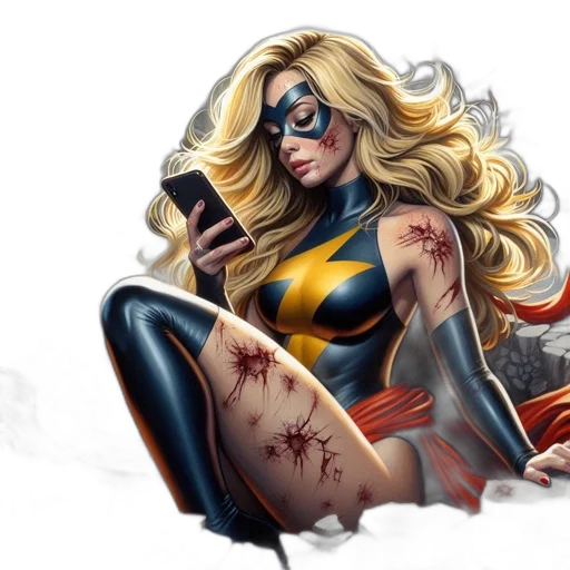 comic book art, concept art, cartoon, fantasy art, injured, female, superhero, lightning transparent PNG cut-out