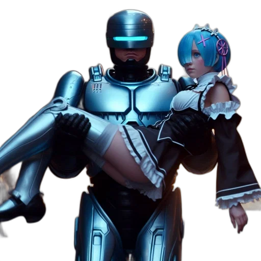 robot, concept art, 3d render, cyberpunk, vaporwave, outer space, blue, urban transparent PNG cut-out