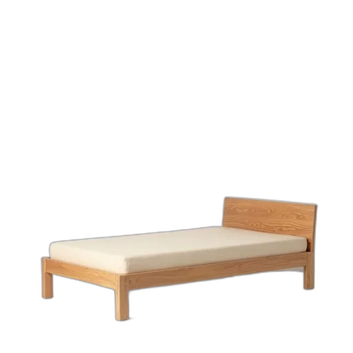 furniture, 3d render, simple, wooden, bed, frame, plain, beige transparent PNG cut-out