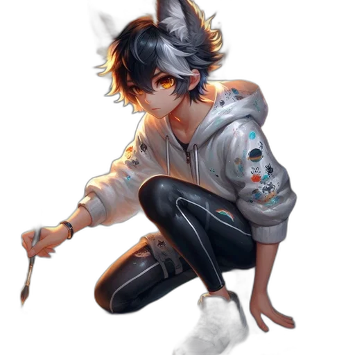jacket, staff, weapon, sword, concept art, cyberpunk, fantasy art, anime transparent PNG cut-out