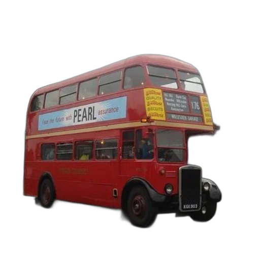 3d render, photorealistic, concept art, pixel art, red, double, decker, bus transparent PNG cut-out