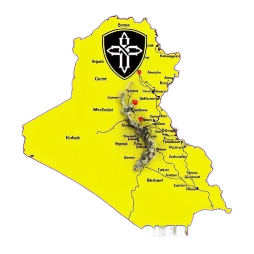 stylized, map, iraq, red, background, yellow, border, features transparent PNG cut-out