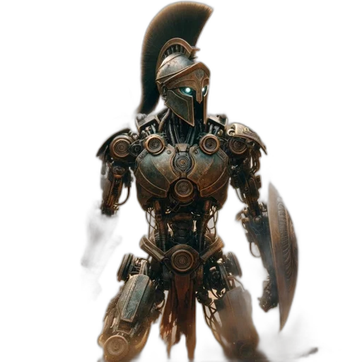 robot, weapon, sword, concept art, 3d render, fantasy art, comic book art, earth tones transparent PNG cut-out