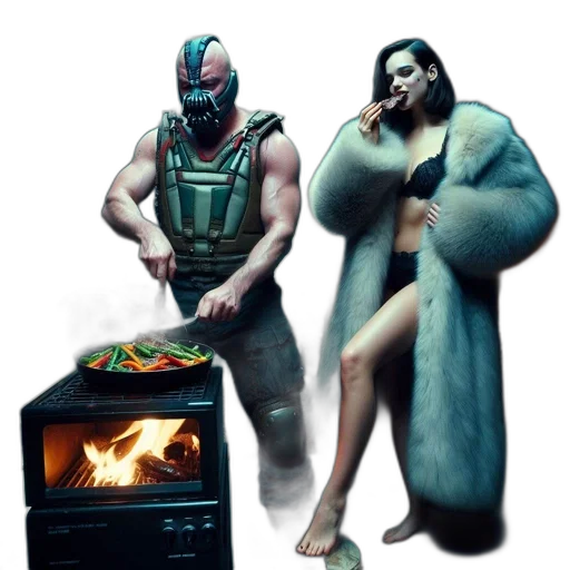 food, mask, concept art, cyberpunk, comic book art, 3d render, fire, dimly transparent PNG cut-out