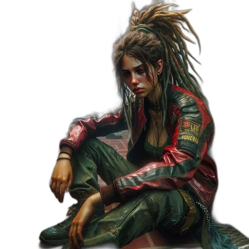 jacket, concept art, cyberpunk, comic book art, fantasy art, red, dimly, lit transparent PNG cut-out