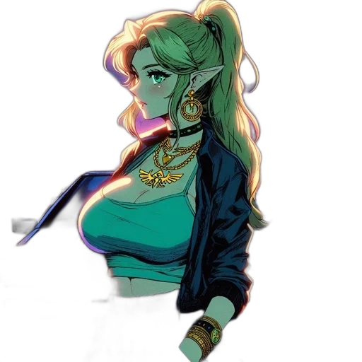 jacket, staff, jewelry, concept art, watercolor, vaporwave, pixel art, neon lights transparent PNG cut-out