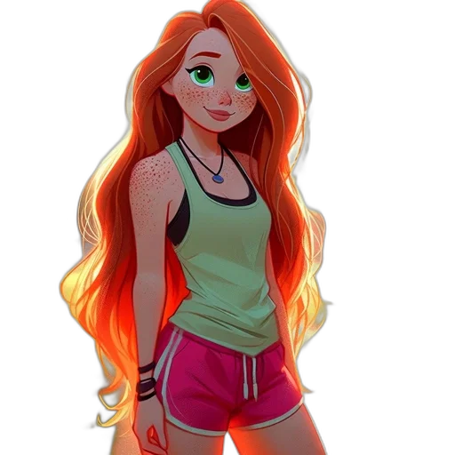 dress, hair, cartoon, concept art, fantasy art, watercolor, neon lights, fire transparent PNG cut-out