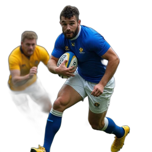 animal, rugby, player, blue, yellow, jersey, holding, ball transparent PNG cut-out