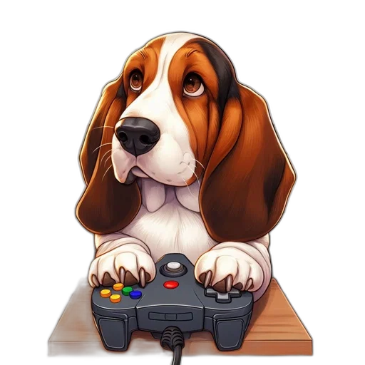weapon, animal, pixel art, concept art, photorealistic, cartoon, basset, hound transparent PNG cut-out