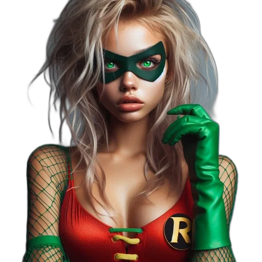 mask, comic book art, photorealistic, concept art, fantasy art, green, woman, vivid transparent PNG cut-out