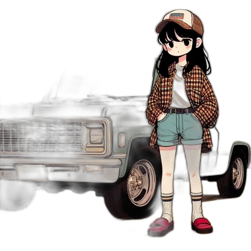 car, jacket, hat, weapon, concept art, anime, pixel art, cartoon transparent PNG cut-out