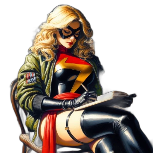 jacket, comic book art, concept art, cartoon, photorealistic, woman, blonde, hair transparent PNG cut-out