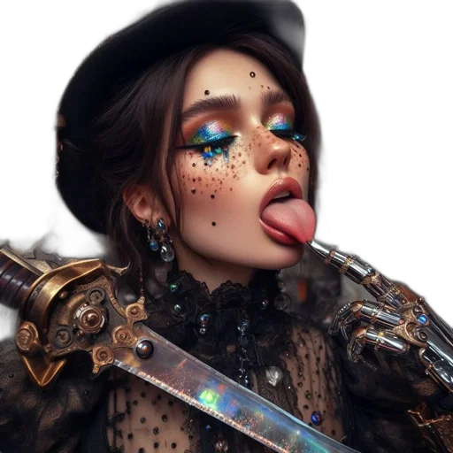 jewelry, staff, face, sword, cyberpunk, fantasy art, photorealistic, concept art transparent PNG cut-out