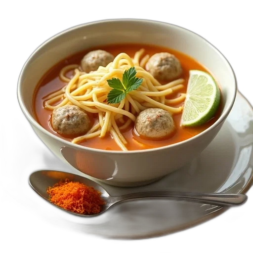 food, weapon, photorealistic, 3d render, bowl, soup, noodles, meatballs transparent PNG cut-out