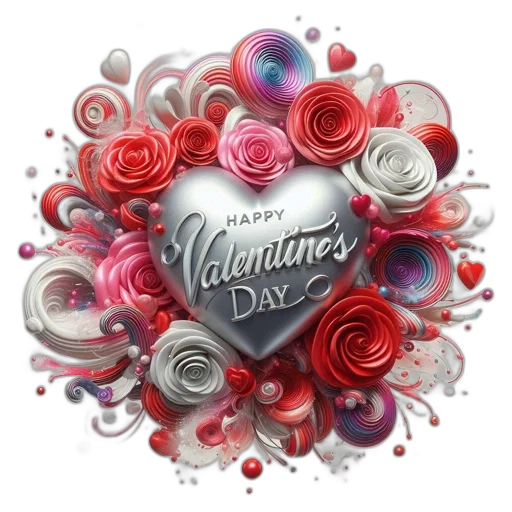 3d render, valentine, day, celebration, depicted, through, vibrant, heart-shaped transparent PNG cut-out