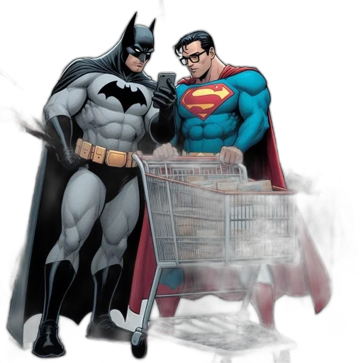 comic book art, concept art, cartoon, fantasy art, batman, superman, converse, supermarket transparent PNG cut-out