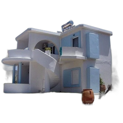 building, 3d render, photorealistic, concept art, city street, beach, white, blue transparent PNG cut-out