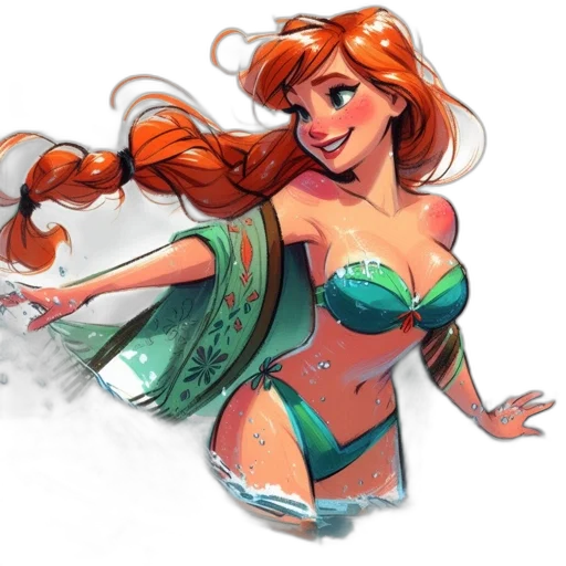 concept art, comic book art, watercolor, fantasy art, underwater, green, vibrant, character transparent PNG cut-out
