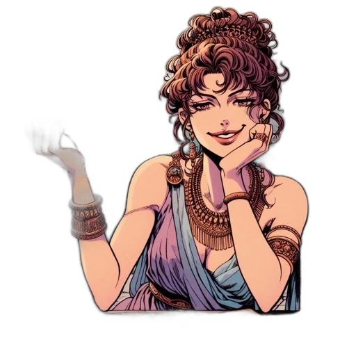 jewelry, dress, staff, pixel art, concept art, fantasy art, cartoon, woman transparent PNG cut-out