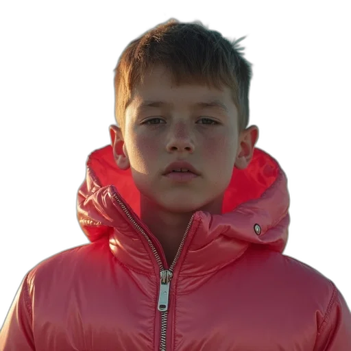 jacket, face, creature, animal, 3d render, photorealistic, red, boy transparent PNG cut-out