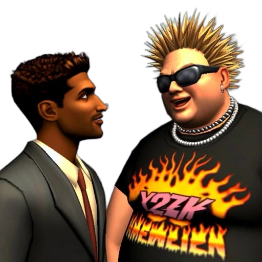 staff, concept art, 3d render, cartoon, fire, two, men, contrasting transparent PNG cut-out