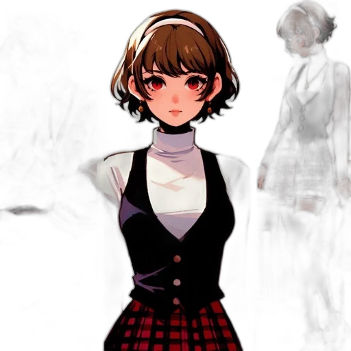 dress, staff, face, jacket, concept art, anime, pixel art, comic book art transparent PNG cut-out