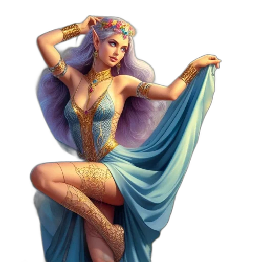dress, jewelry, crown, fantasy art, concept art, pixel art, comic book art, blue transparent PNG cut-out