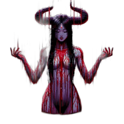creature, dress, face, pixel art, concept art, fantasy art, comic book art, red transparent PNG cut-out