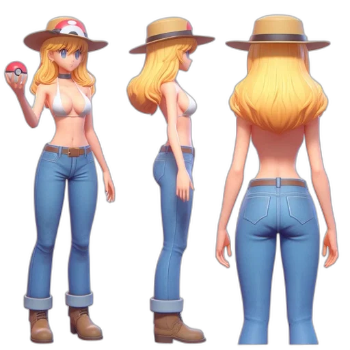 hat, concept art, 3d render, cartoon, pixel art, model, young, woman transparent PNG cut-out