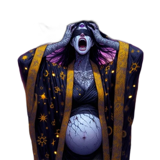 creature, dress, jacket, concept art, intense, ritual, sorceress, screams transparent PNG cut-out