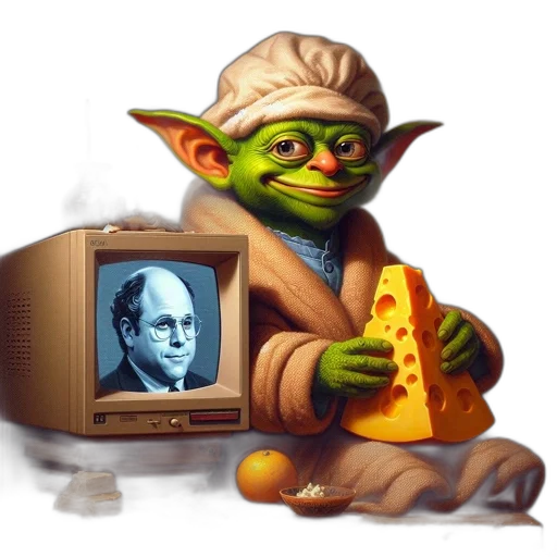 concept art, yoda-like, creature, chef, hat, holds, large, piece transparent PNG cut-out