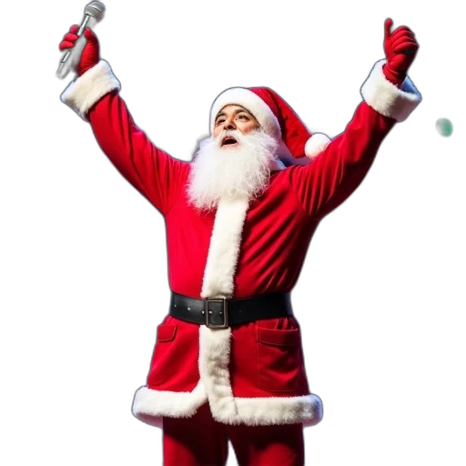 person, standing, stage, wearing, santa, claus, costume, microphone transparent PNG cut-out