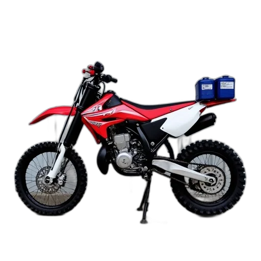 3d render, red, white, dirt, bike, black, seat, handlebars transparent PNG cut-out