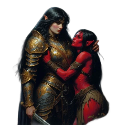 fantasy art, concept art, comic book art, pixel art, fire, red, woman, golden transparent PNG cut-out