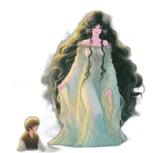 dress, hair, crown, concept art, fantasy art, watercolor, pixel art, underwater transparent PNG cut-out
