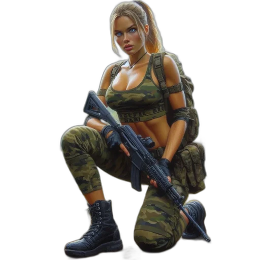 weapon, jacket, concept art, pixel art, 3d render, photorealistic, determined, woman transparent PNG cut-out