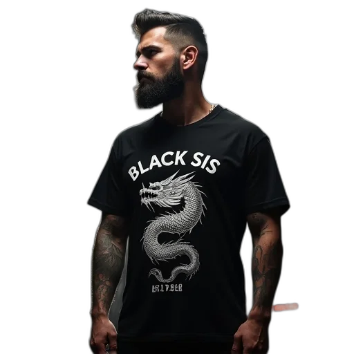 man, beard, short, hair, wearing, black, t-shirt, white transparent PNG cut-out