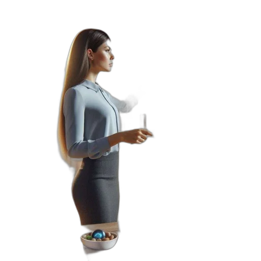 dress, robot, staff, jacket, 3d render, concept art, vaporwave, woman transparent PNG cut-out