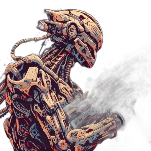 robot, concept art, fantasy art, cyberpunk, comic book art, illustrated, mechanized, figure transparent PNG cut-out