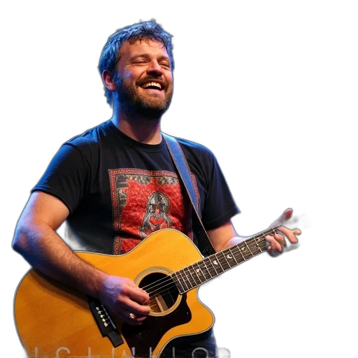 jacket, face, photorealistic, man, beard, mustache, playing, guitar transparent PNG cut-out