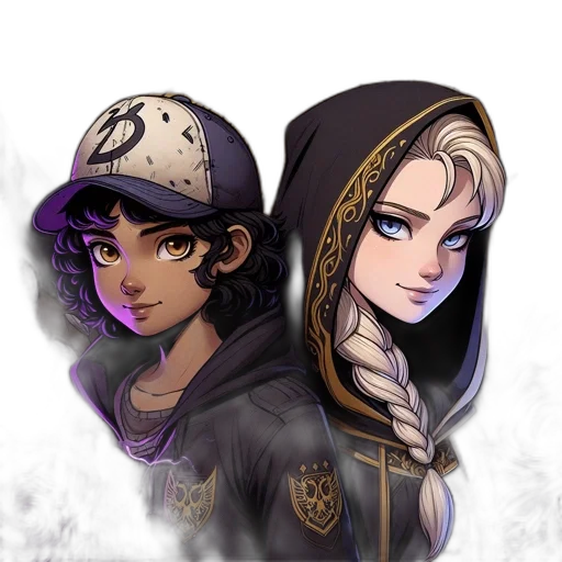 fantasy art, concept art, pixel art, anime, dark, monochrome, two, animated transparent PNG cut-out