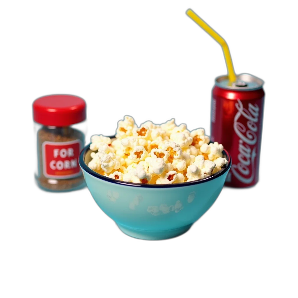 food, crown, 3d render, photorealistic, outer space, bowl, popcorn, placed transparent PNG cut-out